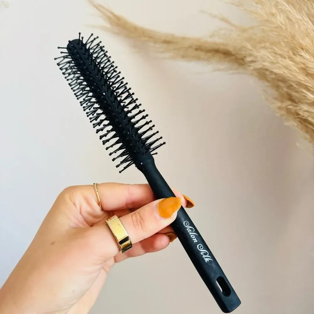 3 NEW SALON SILK Black Grey Round Vented Hairbrush Bundle Styling Tool Set